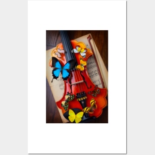 Baroque Violin With Many Butterflies Posters and Art